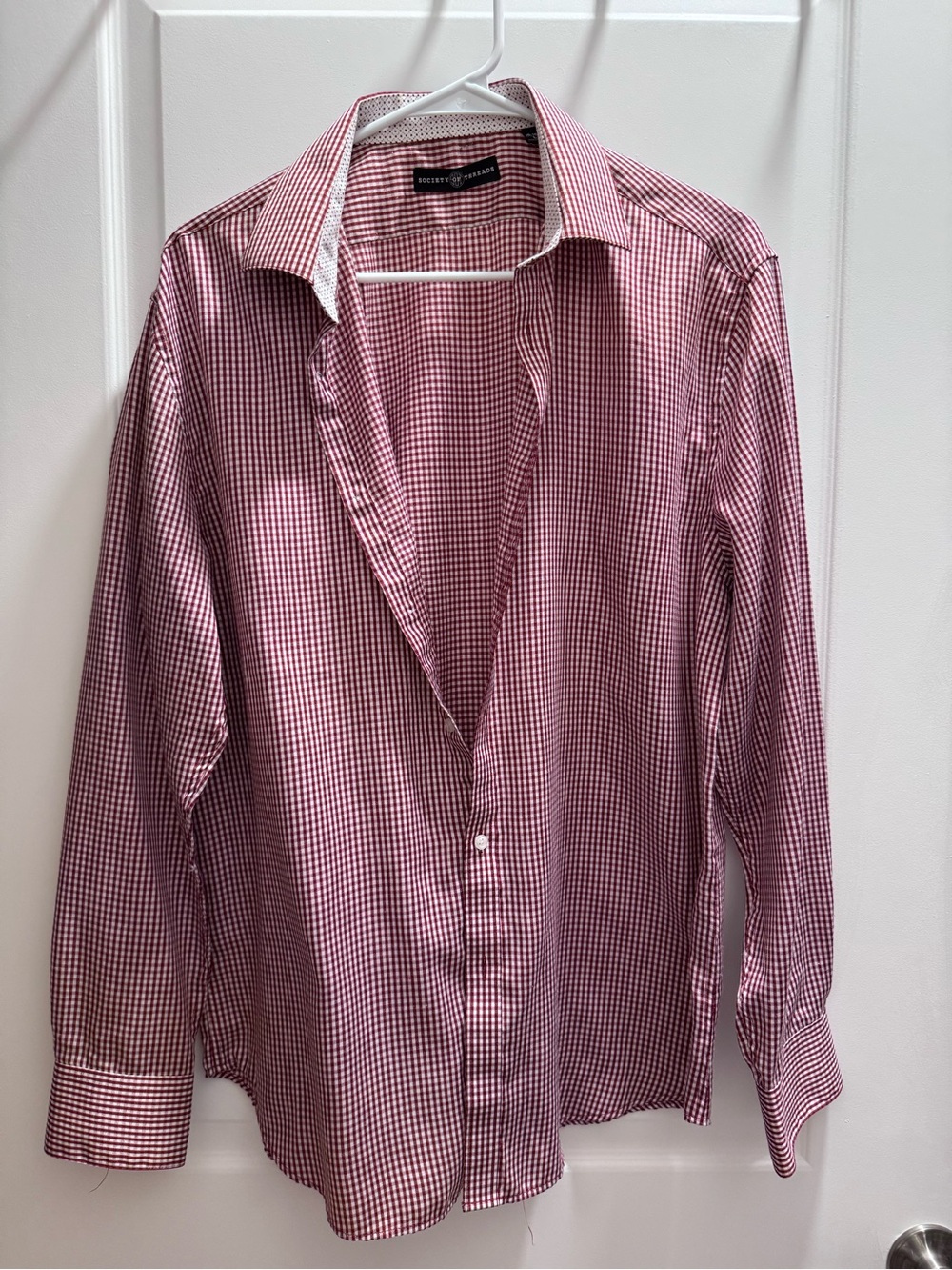 Society Of Threads Red Gingham Long-Sleeve Dress Shirt